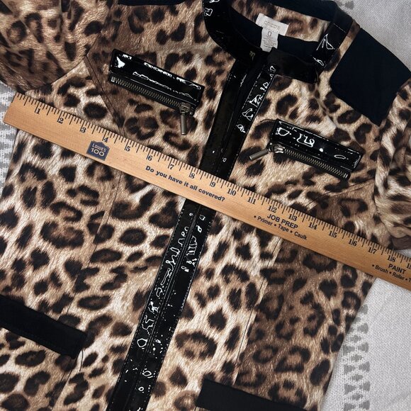 Chico's Leopard Print Jacket Faux Patent Leather Trim Animal Print Coat Small - Picture 8 of 9